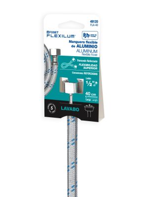 49120 - Manguera lavabo/fregadero, aluminio, 1/2' x 1/2', 40 cm