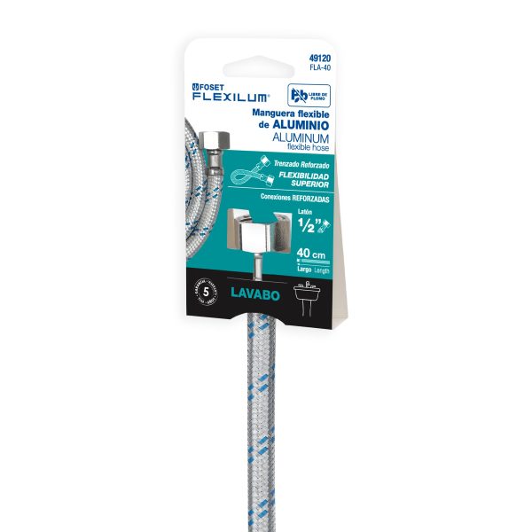 49120 - Manguera lavabo/fregadero, aluminio, 1/2' x 1/2', 40 cm