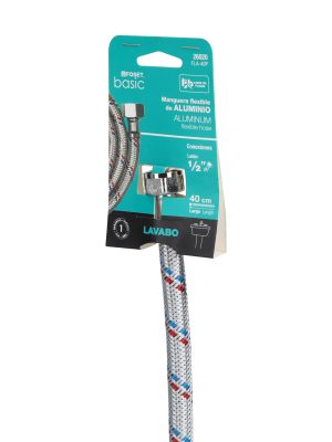 26020 - Manguera lavabo/fregadero, aluminio, 1/2'x1/2',40 cm, Basic