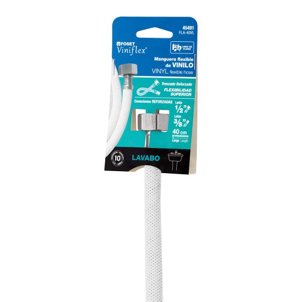 45491 - Manguera lavabo/fregadero, vinilo blanco, 1/2' x 3/8',40 cm