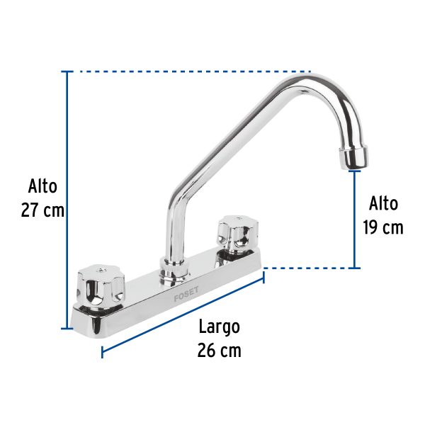 49283 - Mezcladora 8' fregadero, ABS, cuello largo, hexagonal, BASIC