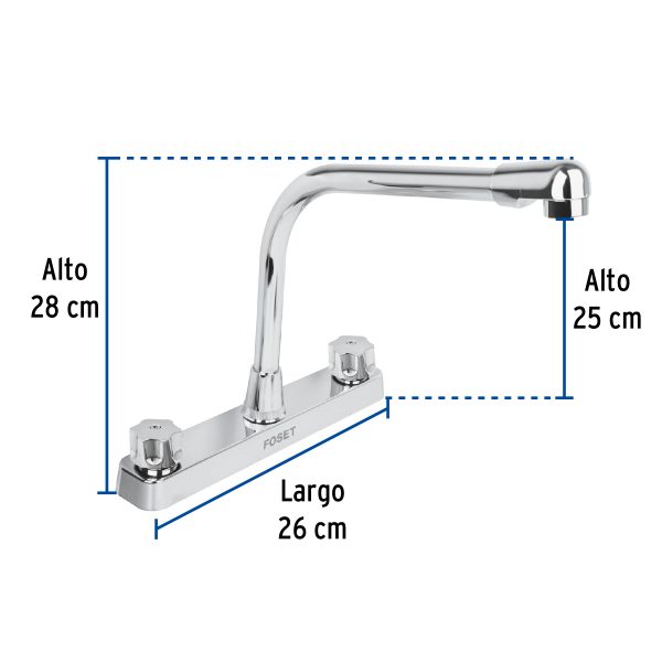 45517 - Mezcladora 8' fregadero, ABS, cuello cobra, hexagonal, BASIC