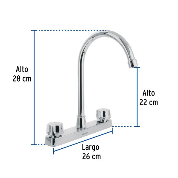 48193 - Mezcladora 8' fregadero, ABS, cuello curvo, hexagonal, BASIC