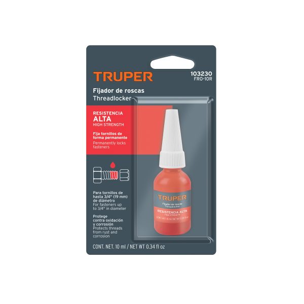 103230 - Fijador de roscas, permanente, 10 ml, rojo, Truper