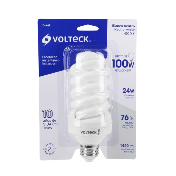 46835 - Lámpara espiral T4 24 W luz neutra en blíster, Volteck