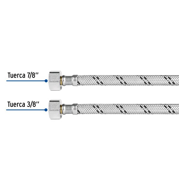 45502 - Manguera p/WC, acero inox, 3/8'x7/8', 40cm, latón/latón