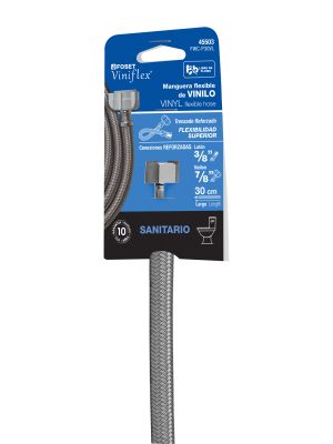 45503 - Manguera p/WC, vinilo gris, 3/8'x7/8' , 30cm, plástico/latón