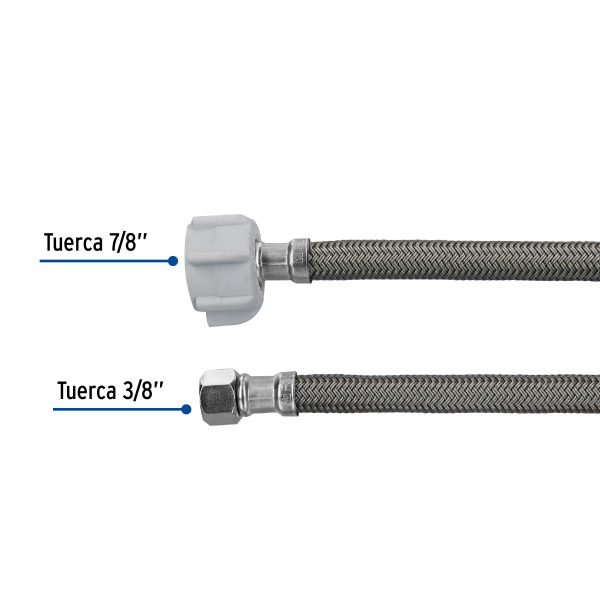 45503 - Manguera p/WC, vinilo gris, 3/8'x7/8' , 30cm, plástico/latón