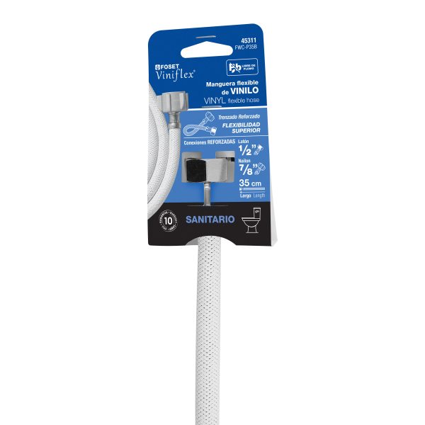 FWC-P35BE1.jpg 45311 - Manguera p/WC, vinilo blanco, 1/2x7/8', 35cm, plástico/latón