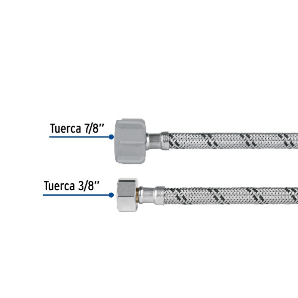 45499 - Manguera p/WC, acero inox, 3/8'x7/8', 35cm, plástico/latón