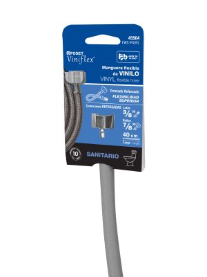 45504 - Manguera p/WC, vinilo gris, 3/8'x7/8' , 40cm, plástico/latón