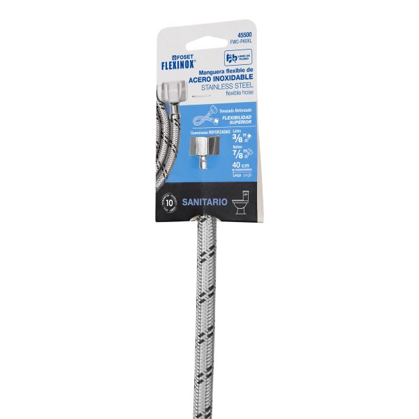 45500 - Manguera p/WC, acero inox, 3/8'x7/8', 40cm, plástico/latón