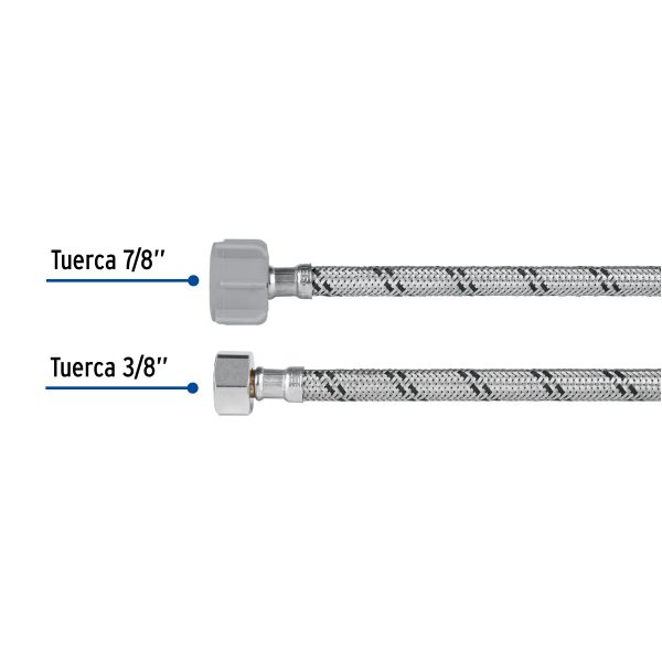 45500 - Manguera p/WC, acero inox, 3/8'x7/8', 40cm, plástico/latón