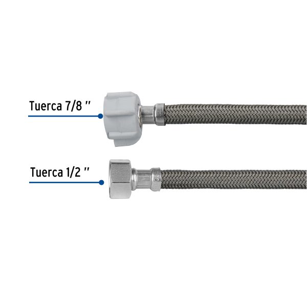 49523 - Manguera p/WC, vinilo gris, 1/2'x7/8', 50cm, plástico/latón