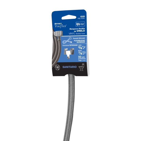 45505 - Manguera p/WC, vinilo gris, 3/8'x7/8' , 50cm, plástico/latón