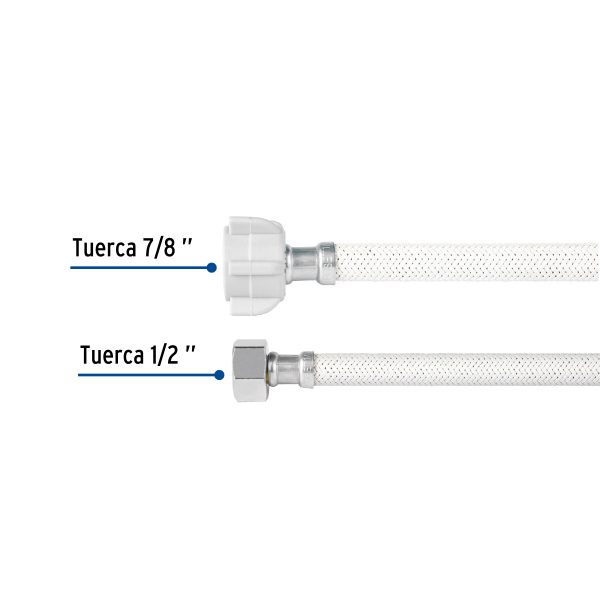 49522 - Manguera p/WC vinilo blanco 1/2'x7/8', 60cm, plástico/latón