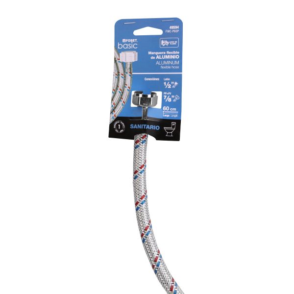 49594 - Manguera p/WC, aluminio, 1/2'x7/8', 60cm, plást/metal, Basic
