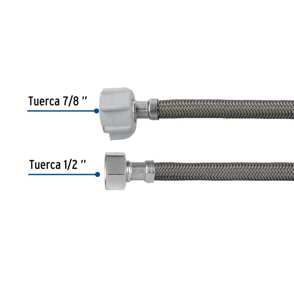 49524 - Manguera p/WC, vinilo gris, 1/2'x7/8', 60cm, plástico/latón