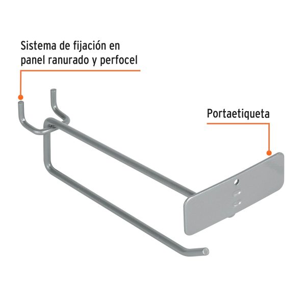50153 - Gancho recto 6' con portaetiqueta para perfocel y ranurado