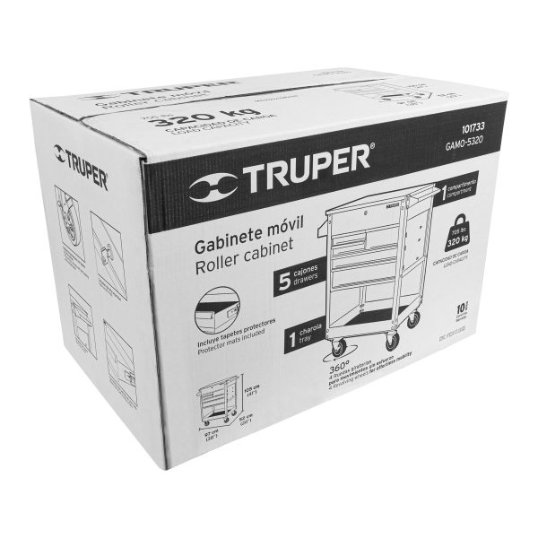 GAMO-5320E1.jpg 101733 - Gabinete metálico móvil, 5 cajones, capacidad 320 kg, Truper