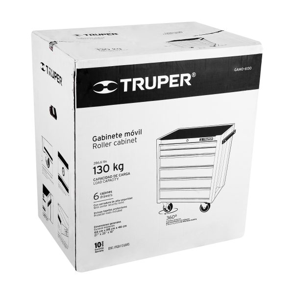 12067 - Gabinete metálico móvil, 6 cajones, capacidad 130 kg, Truper