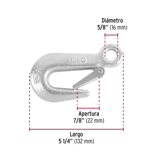 44078 - Gancho eslinga de acero forjado 5/8', carga 2000 kg, Fiero