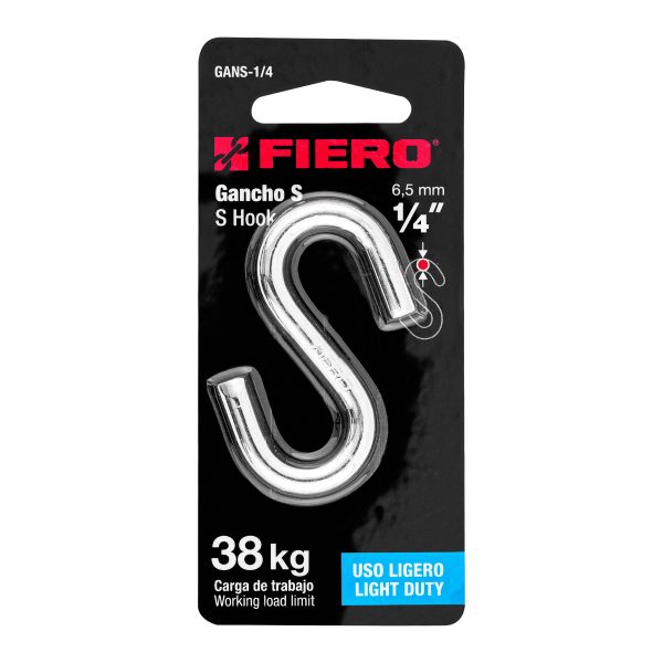 44092 - Gancho 'S' de 1/4' de acero para cable, Fiero