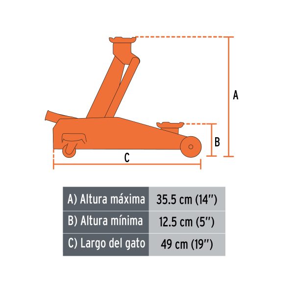 14826 - Gato hidráulico de patín 2t, 50 movimientos, maletín, Truper