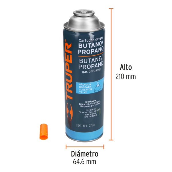 11915 - Lata de gas de 275 g con válvula roscada, TRUPER