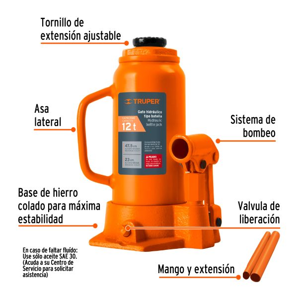 14818 - Gato hidráulico de botella de 12 Ton, Truper