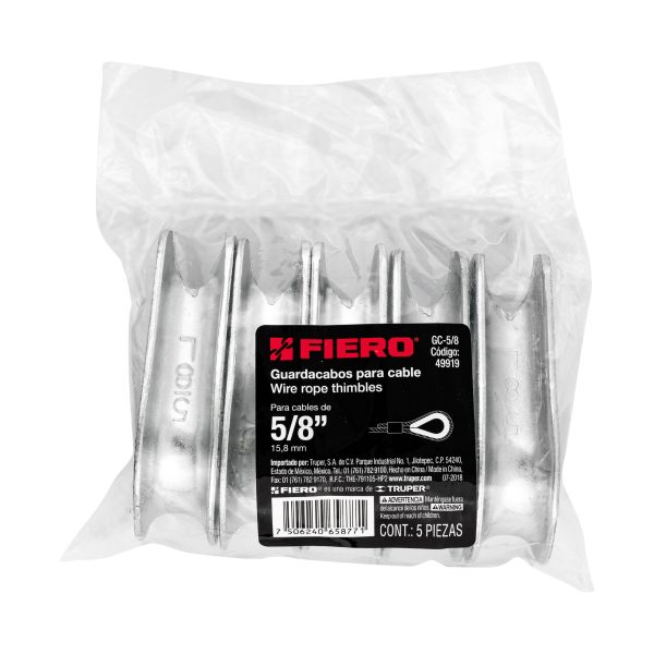 49919 - Bolsa con 5 guardacabos para cable de acero de 5/8', Fiero