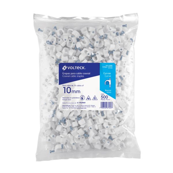 43043 - Bolsa con 500 grapas blancas de 10 mm para cable redondo