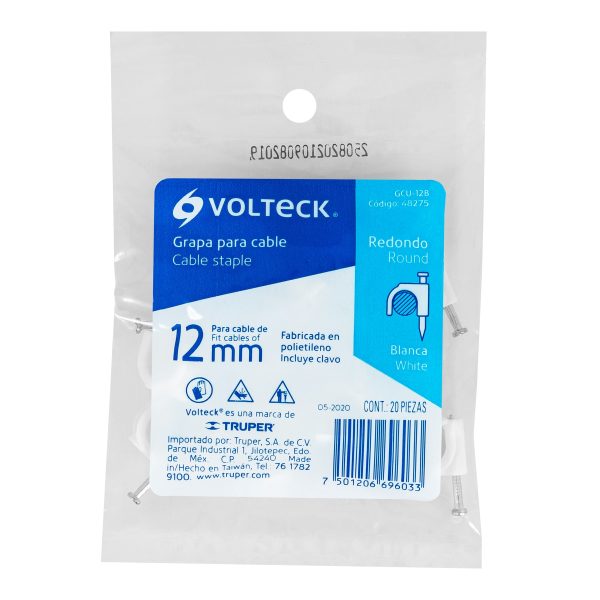 48275 - Bolsa con 20 grapas blancas de 12 mm para cable redondo
