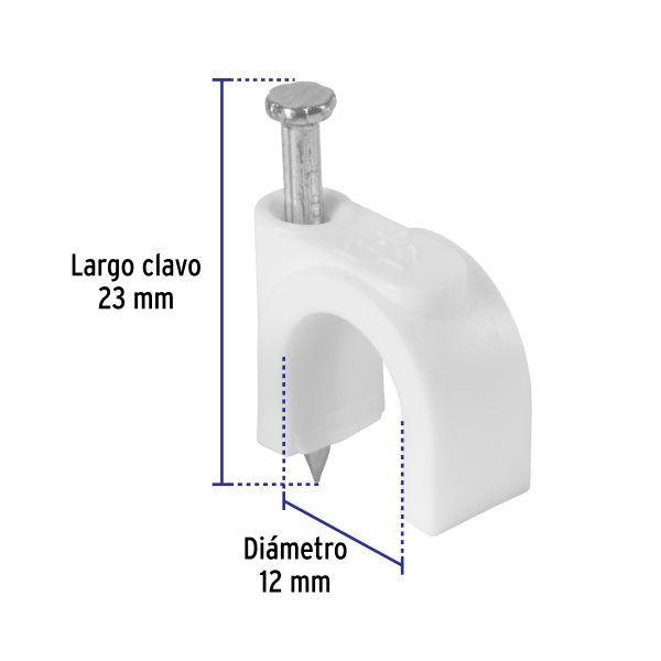 48275 - Bolsa con 20 grapas blancas de 12 mm para cable redondo