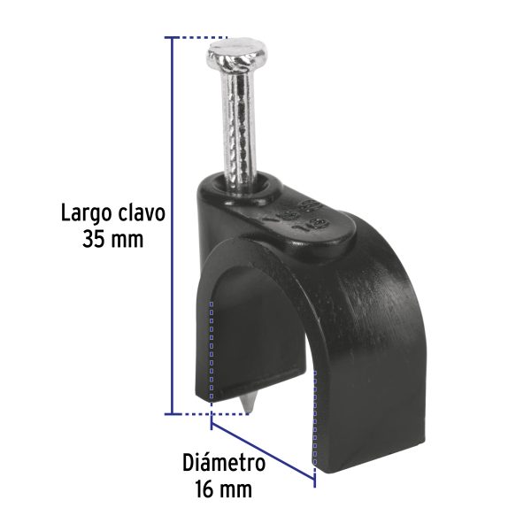 48284 - Bolsa con 20 grapas negras de 16 mm para cable redondo