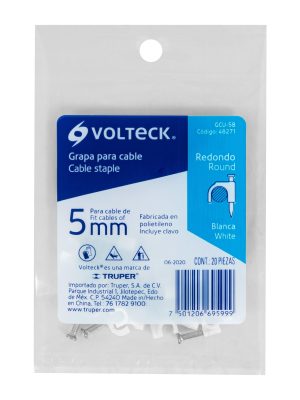 48271 - Bolsa con 20 grapas blancas de 5 mm para cable redondo
