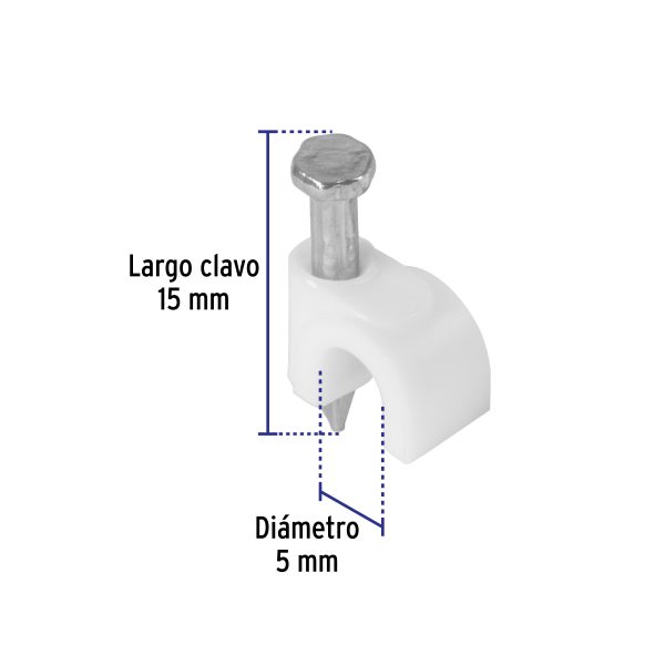 48271 - Bolsa con 20 grapas blancas de 5 mm para cable redondo