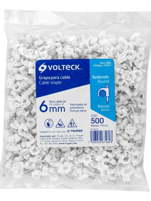 43041 - Bolsa con 500 grapas blancas de 6 mm para cable redondo