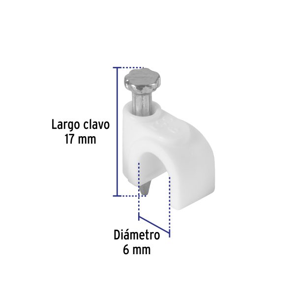 43041 - Bolsa con 500 grapas blancas de 6 mm para cable redondo
