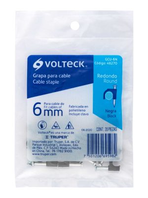 48270 - Bolsa con 20 grapas negras de 6 mm para cable redondo