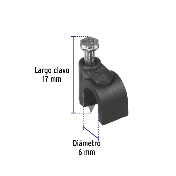 48270 - Bolsa con 20 grapas negras de 6 mm para cable redondo