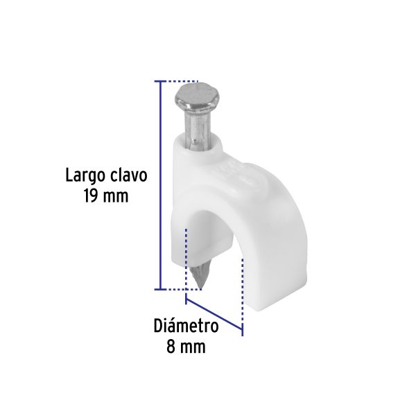48273 - Bolsa con 20 grapas blancas de 8 mm para cable redondo
