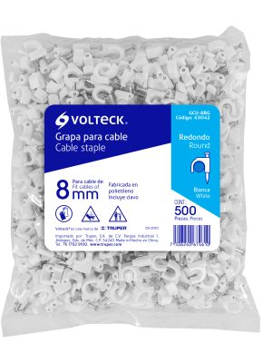 43042 - Bolsa con 500 grapas blancas de 8 mm para cable redondo