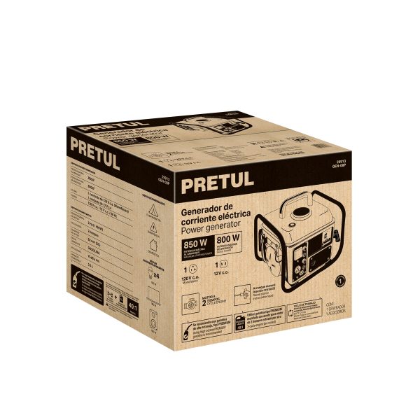29913 - Generador portátil 0.8 kW motor 2 tiempos a gasolina, PRETUL