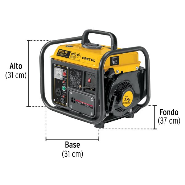 29913 - Generador portátil 0.8 kW motor 2 tiempos a gasolina, PRETUL