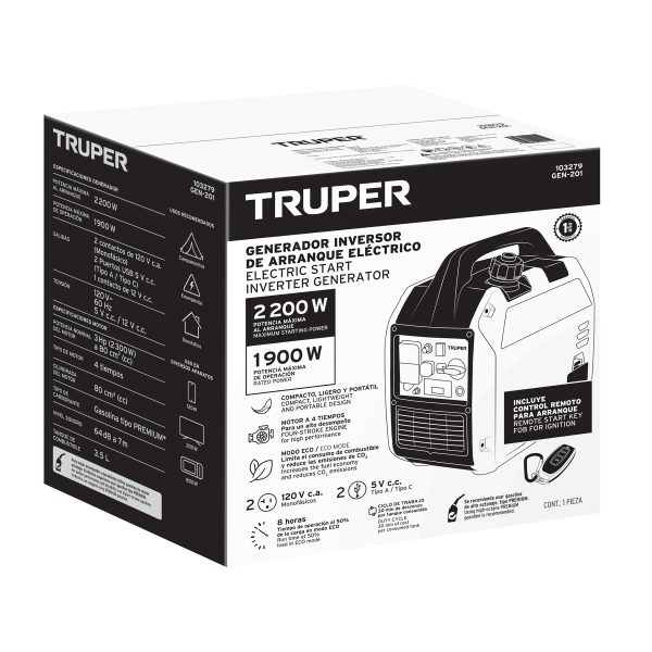 103279 - Generador silencioso inverter 2.2kW, 80 cc, enc. electrónico