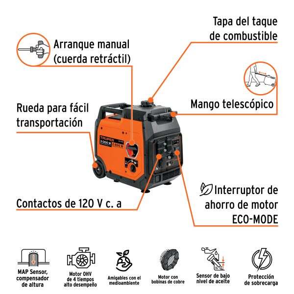 103773 - Generador silencioso inverter 3.5 kW, 224cc,encendido manual