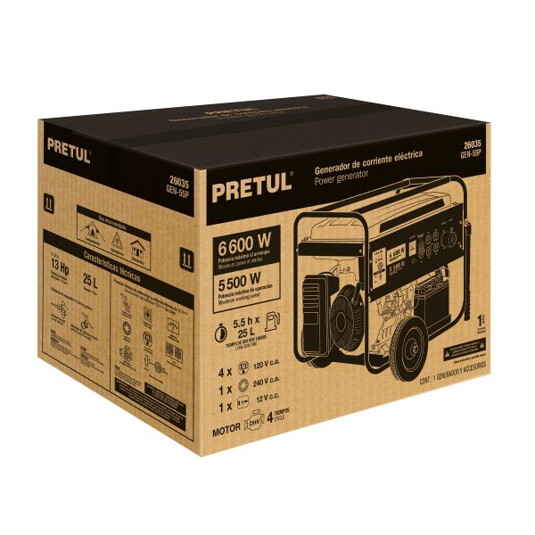 26035 - Generador portátil 5.5 kW motor a gasolina, PRETUL