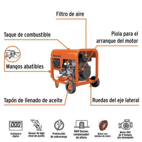 103959 - Generador portátil 6 kW motor a diesel, TRUPER