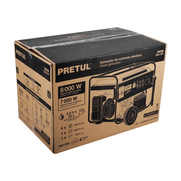 26036 - Generador portátil 7 kW motor a gasolina, PRETUL